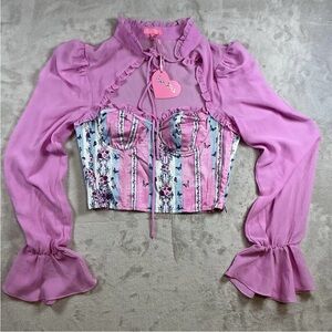 Dolls Kill Sugar Thrillz Pink Butterfly Bustier Top w/ Sheer Sleeves
NWT Small